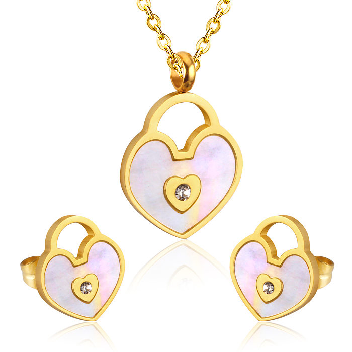 Ensemble de bijoux pour femmes, 2 pièces, en forme de cœur, placage en acier inoxydable, incrustation de Zircon