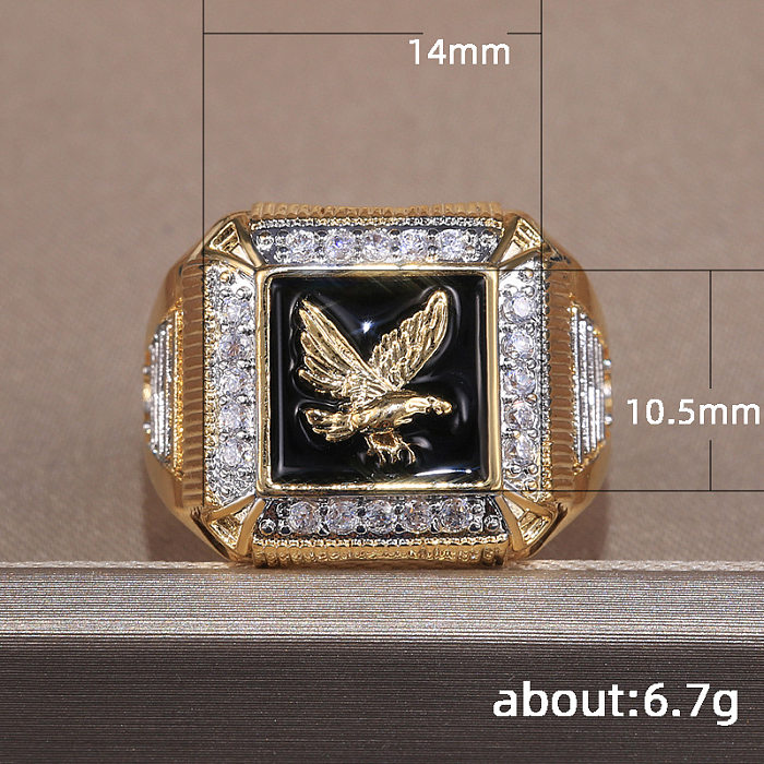 Nuevo Anillo chapado en oro de cobre y diamante circundante con águila galvanizada para hombres