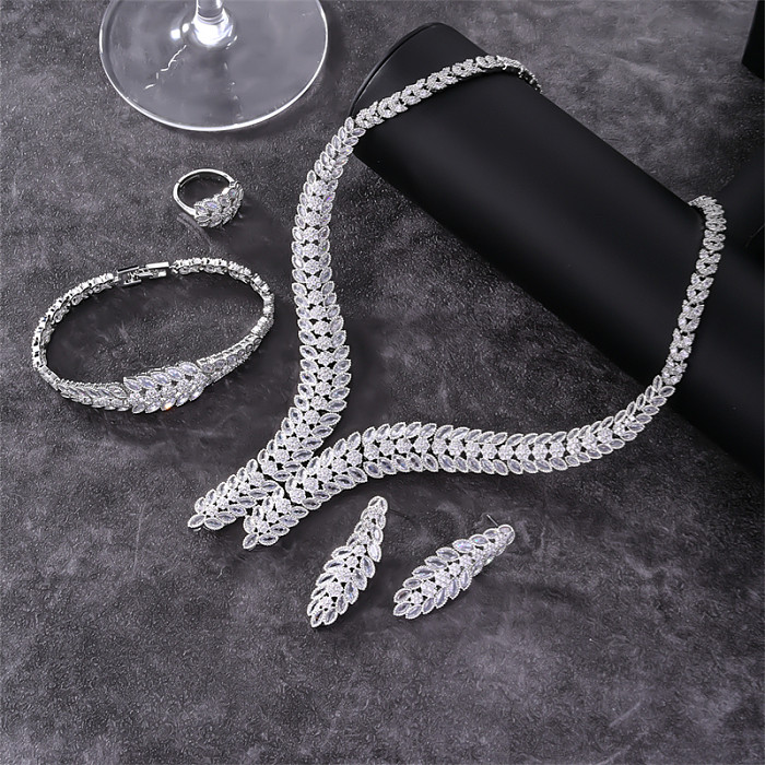 Brillant Style coréen géométrique cuivre placage incrustation Zircon anneaux boucles d'oreilles collier
