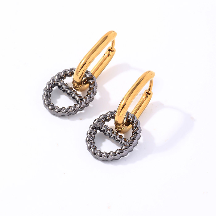 1 Paar elegante runde Ohrhänger aus Edelstahl mit Kupfer- und Weißgoldbeschichtung