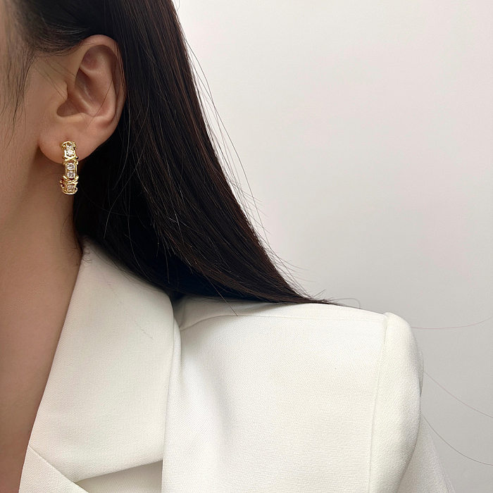 1 Pair Elegant Streetwear Geometric Plating Inlay Copper Zircon Earrings