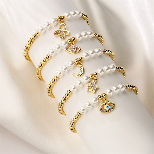 1 pièce artistique étoile lune oeil cuivre perle incrusté Zircon bracelets