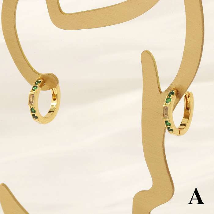 1 paire de boucles d'oreilles rondes et carrées, Style Simple et élégant, incrustation de fleurs en cuivre et Zircon plaqué or 18 carats
