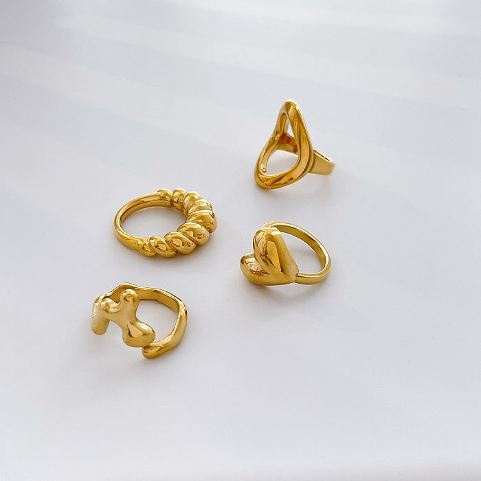 Estilo simples estilo romano streetwear geométrico coração forma anéis de chapeamento de aço titânio