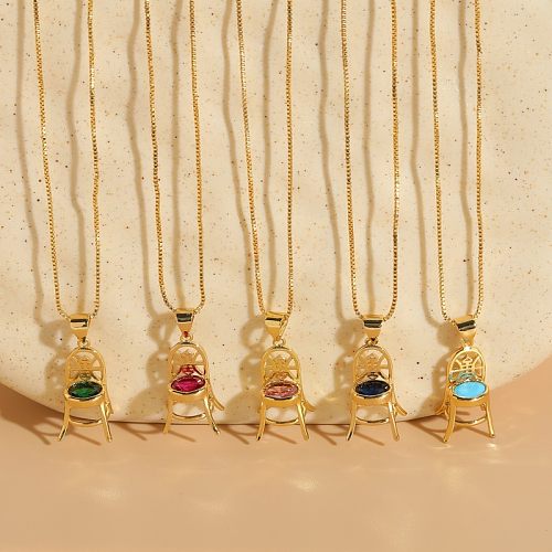 Elegant Classic Style Chair Copper Plating Inlay Zircon 14K Gold Plated Pendant Necklace