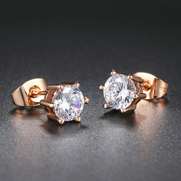 1 Pair Lady Round Plating Inlay Copper Zircon Ear Studs