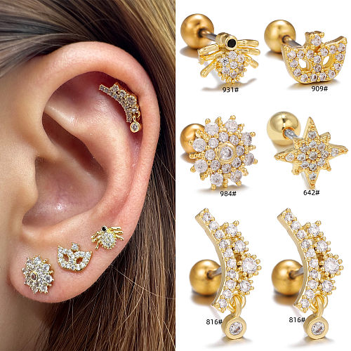 1 Piece IG Style Simple Style Star Flower Plating Inlay Brass Zircon 18K Gold Plated White Gold Plated Cartilage Earrings