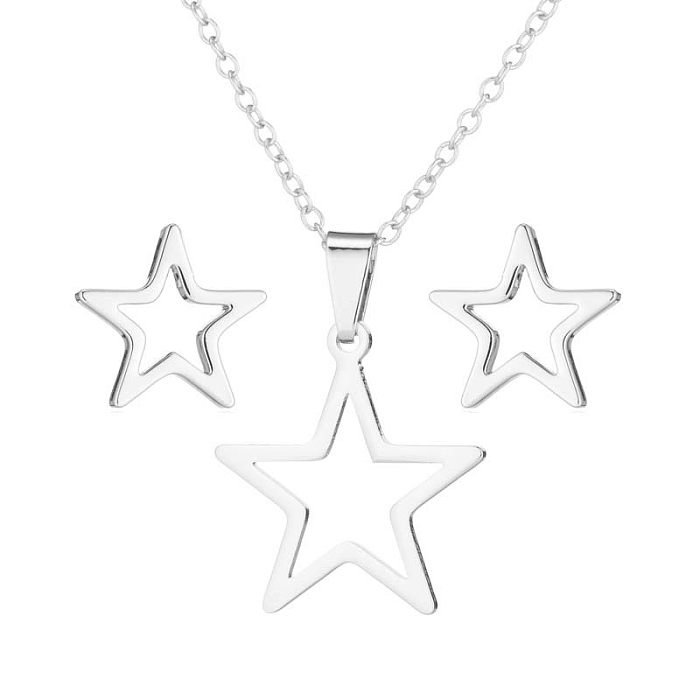 Fashion Pentagram Stainless Steel Plating Earrings Necklace