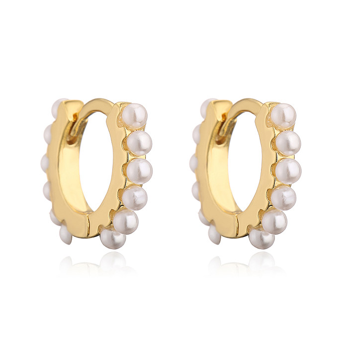 Simple Style Copper Plating 18K Gold Zircon Pearl Earrings