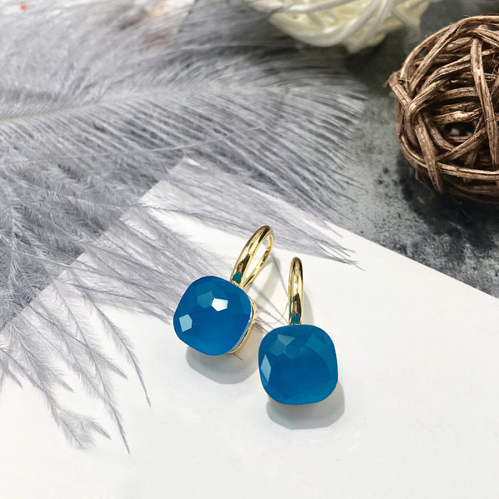 1 Pair Vacation Square Plating Inlay Copper Artificial Crystal Earrings