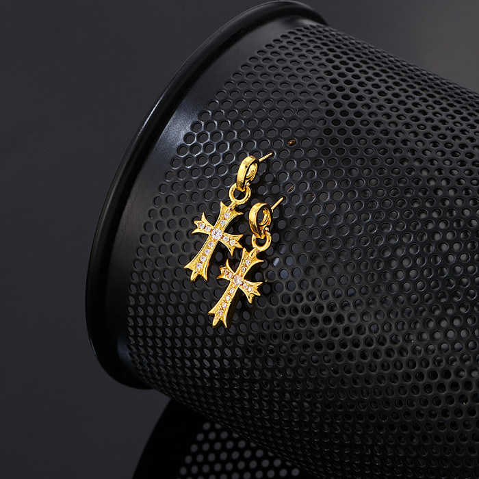 Hip-Hop Style Vintage Style romain croix en acier inoxydable placage incrustation Zircon plaqué or ensemble de bijoux