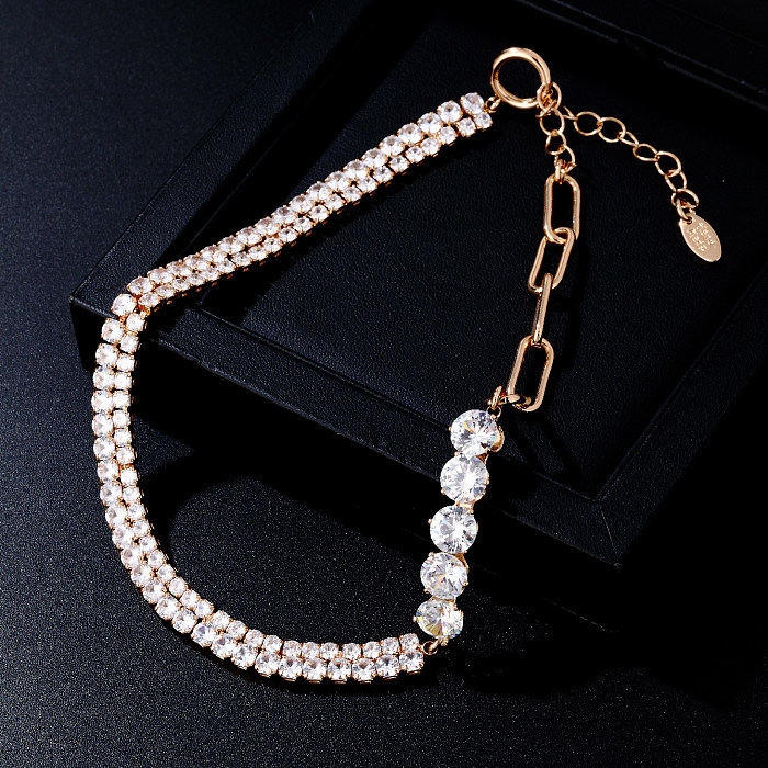 Elegant Hip-Hop Simple Style Solid Color Copper Plating Inlay Zircon Gold Plated Necklace