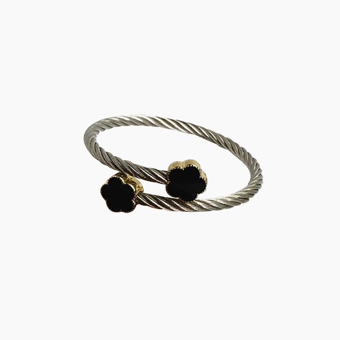 Pulseras de anillos de mujer esmaltadas de acero inoxidable con flores de estilo simple informal