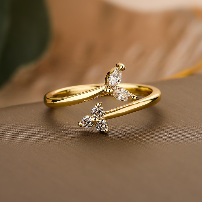 O ouro simples do zircão 18K do embutimento do chapeamento de cobre da flor do estilo chapeou anéis abertos