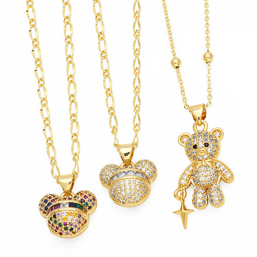 IG Style Halskette mit Anhänger „Süßer kleiner Bär“ aus Edelstahl, Kupfer, 18 Karat vergoldet, Zirkon, in großen Mengen