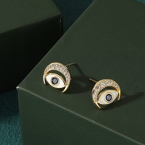 1 Pair Elegant Devil'S Eye Moon Plating Inlay Copper Zircon Ear Studs