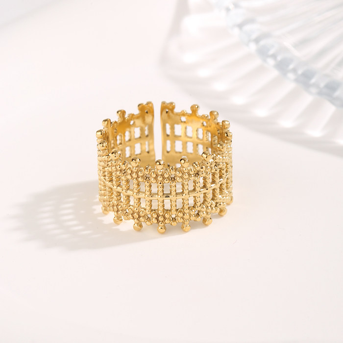 Estilo simples estilo clássico geométrico titânio aço chapeamento irregular oco anéis abertos banhados a ouro