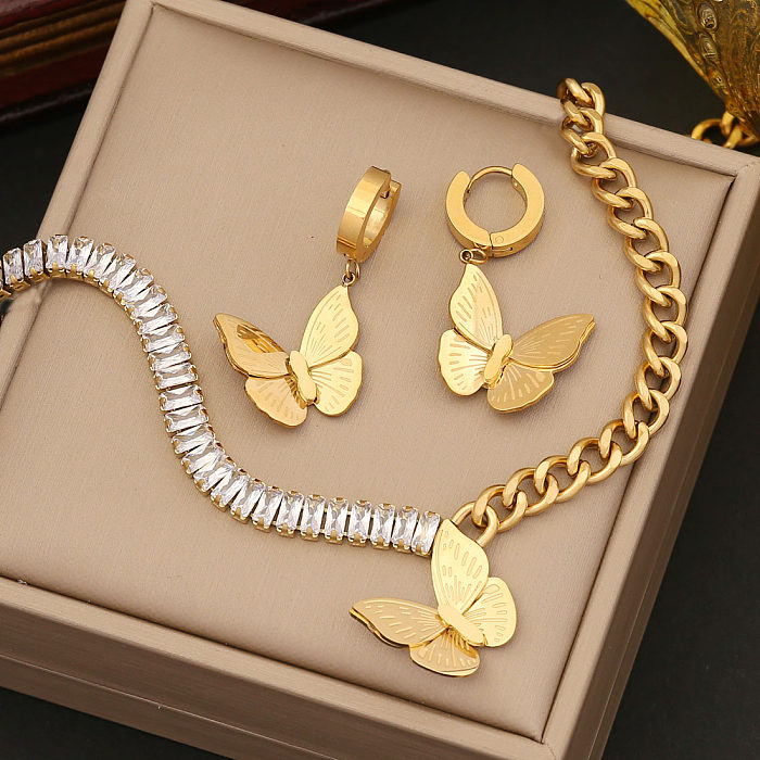 Retro Butterfly Stainless Steel Plating Women'S Bracelets Earrings Necklace