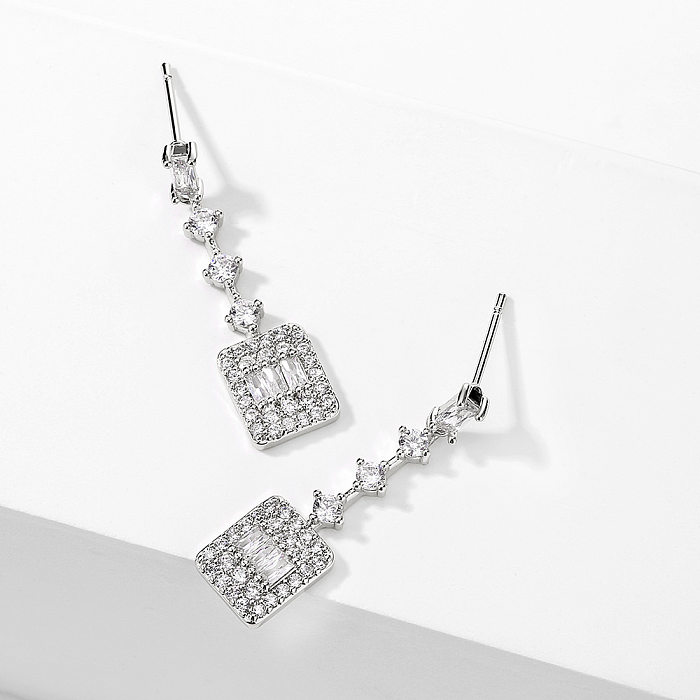 1 Pair Lady Square Copper Inlay Zircon Drop Earrings
