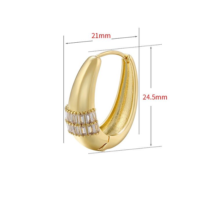 1 Pair Elegant Glam Oval Brass Plating Inlay Zircon 18K Gold Plated Earrings