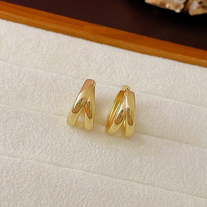 1 paire de boucles d'oreilles créoles en cuivre plaqué en forme de cœur, Style Simple