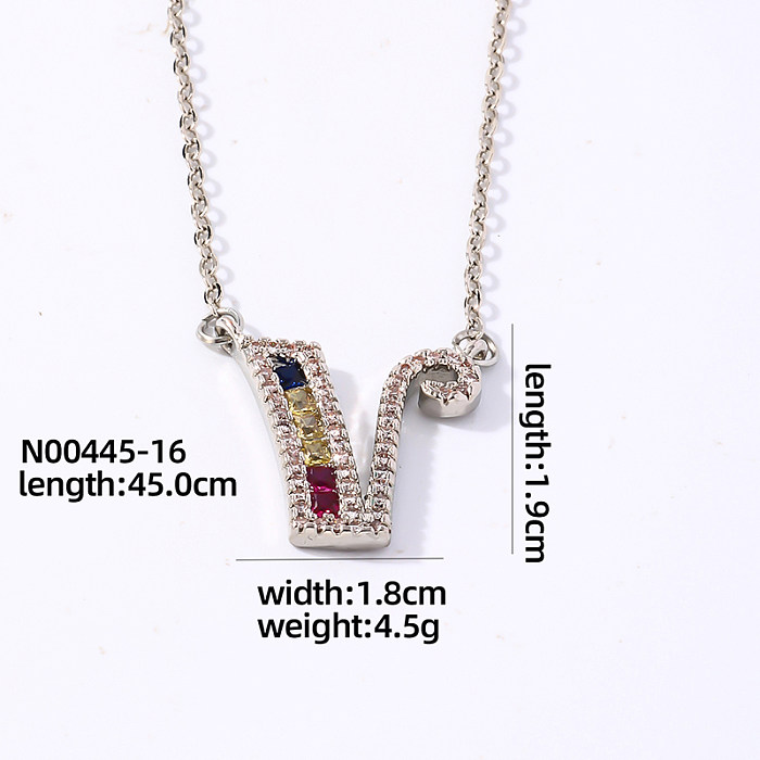 Casual Simple Style Letter Stainless Steel Copper Plating Inlay Zircon White Gold Plated Pendant Necklace