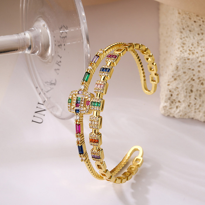 Simple Style Commute C Shape Copper Plating Inlay Zircon 18K Gold Plated Bangle