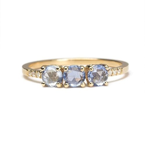 18K Fashion Light Blue Inlaid Zircon Copper Ring Wholesale jewelry