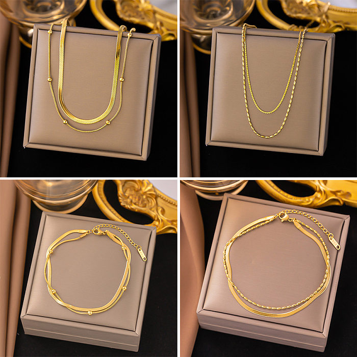 Elegant Solid Color Titanium Steel Plating Bracelets Anklet Necklace