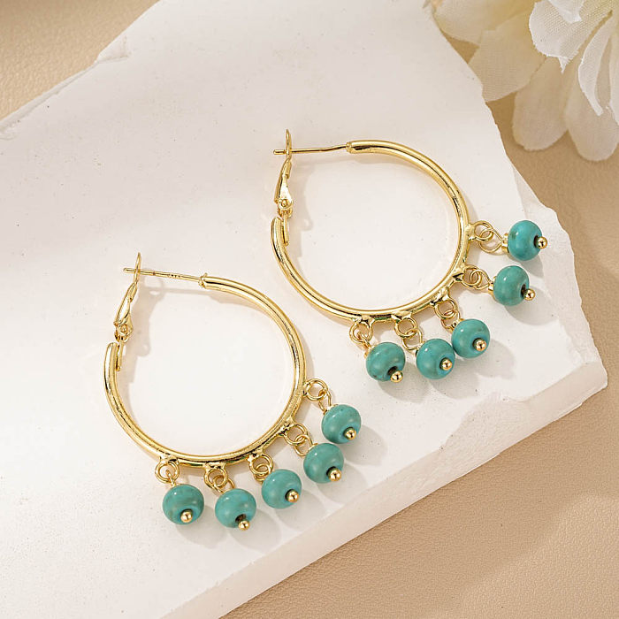 1 Piece Retro Solid Color Plating Inlay Copper Natural Stone Earrings