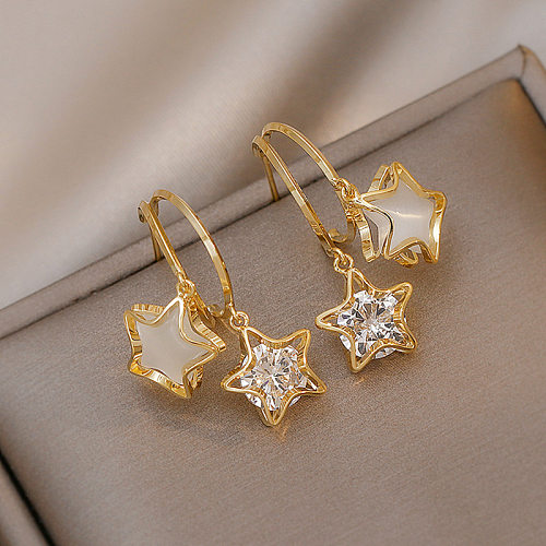 Pendientes colgantes con piedras preciosas artificiales con incrustaciones de cobre y estrella de moda, 1 par