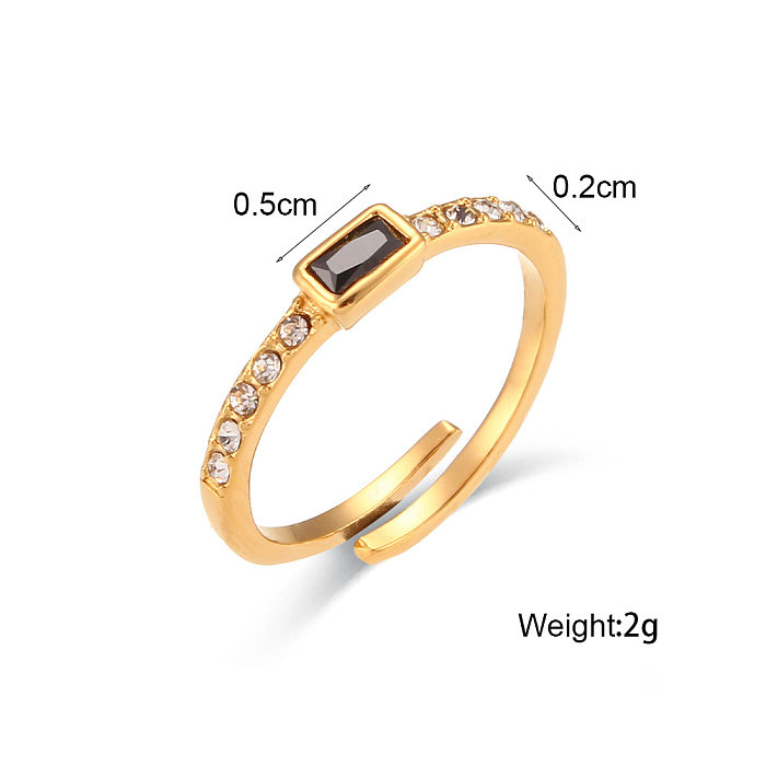 Fashion Square Stainless Steel Plating Inlay Zircon Open Ring 1 Piece