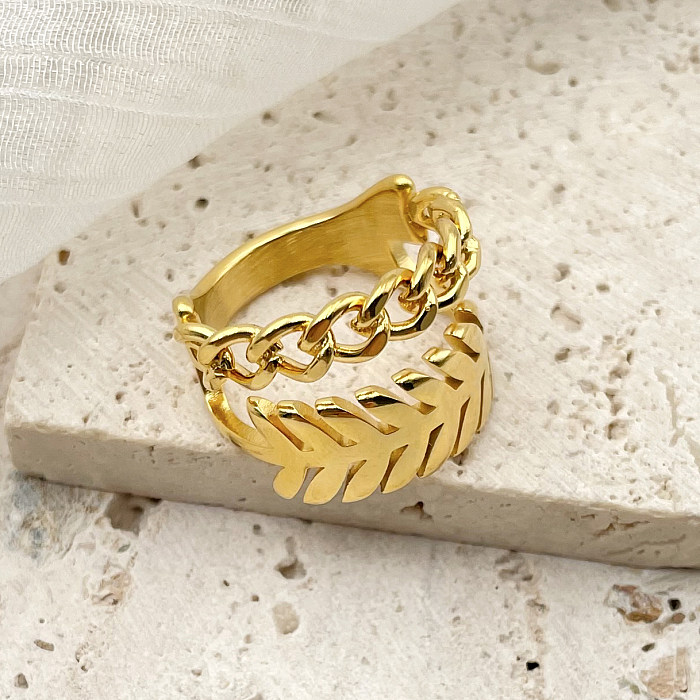 Modern Style Leaves Stainless Steel Gold Plated Wide Band Ring In Bulk