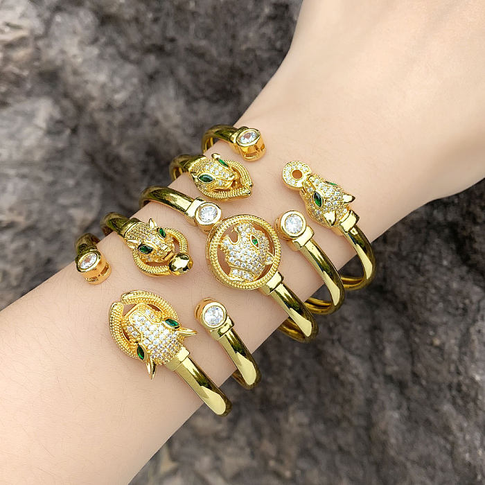 1 pièce de bracelet en Zircon plaqué cuivre à tête de léopard à la mode