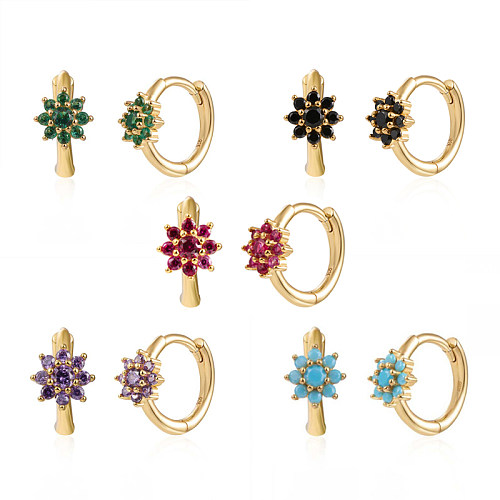 1 Pair IG Style Elegant Luxurious Flower Plating Inlay Copper Zircon Gold Plated Hoop Earrings
