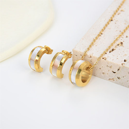 French Style C Shape Titanium Steel Plating Earrings Necklace