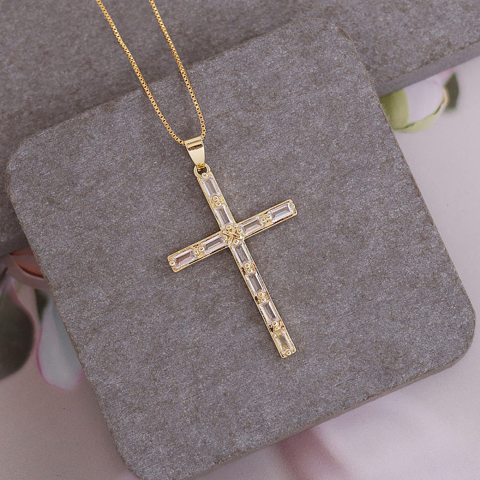 European And American Copper Micro-inlaid Zircon Cross Pendant 18K Gold Necklace