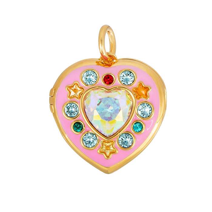 Cute Heart Shape Copper Plating Inlay Zircon 18K Gold Plated Pendant Necklace