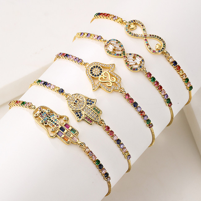 Moda mão de Fátima pulseiras de zircão banhado a ouro cobre