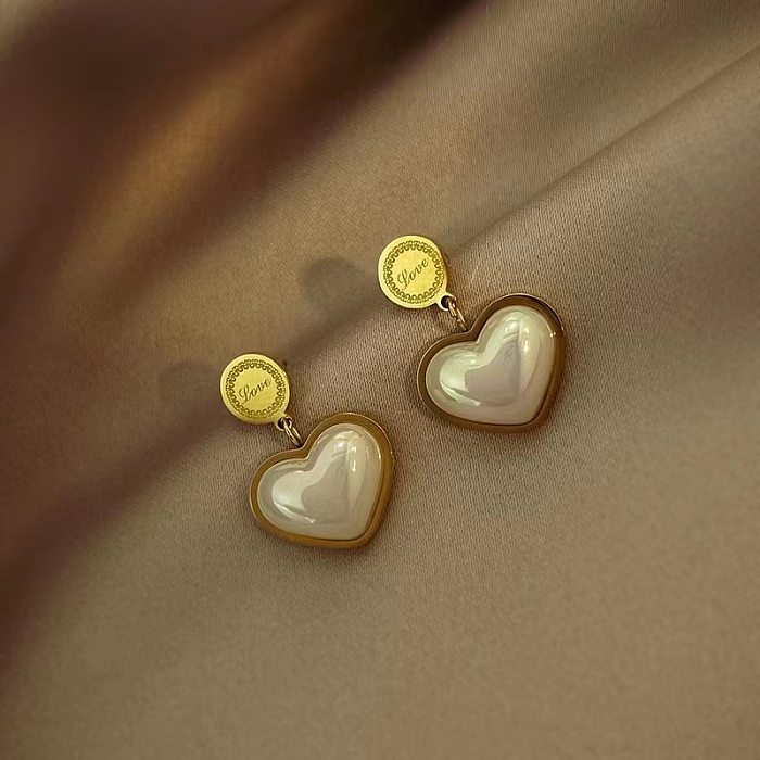 Boucles d'oreilles plaquées en acier et titane en forme de cœur, collier, 1 pièce, 1 paire
