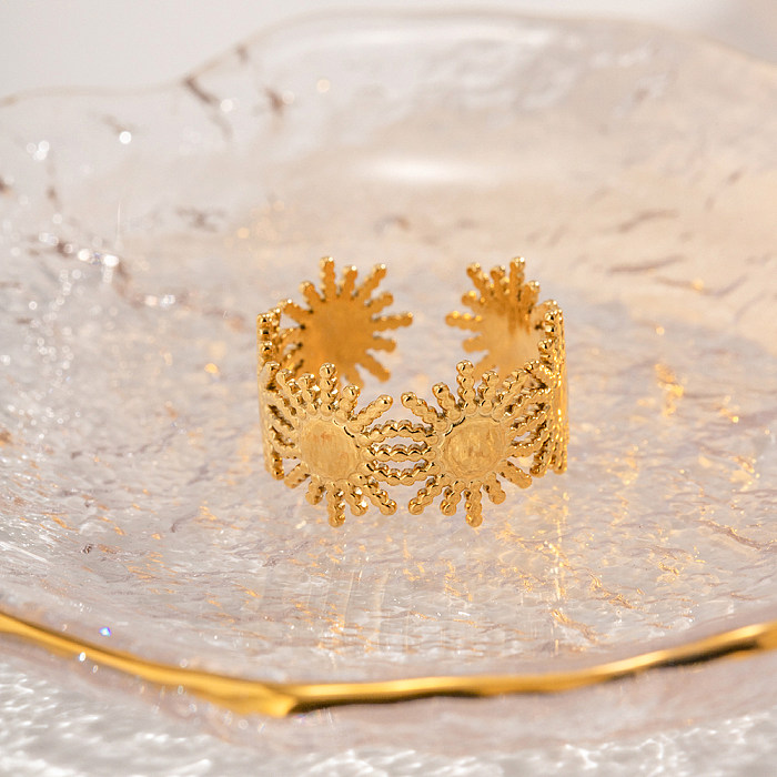 Anéis abertos banhados a ouro 18K de aço inoxidável artístico Sun a granel