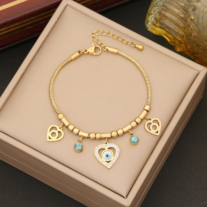 Elegant Heart Shape Eye Stainless Steel Plating Inlay Artificial Diamond Turquoise Bracelets Earrings Necklace