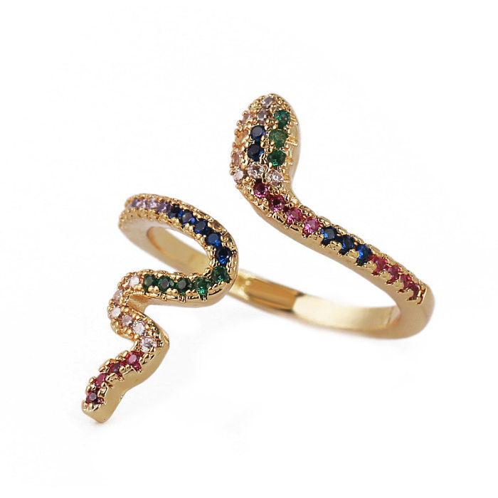Offener Ring mit echtem vergoldetem, galvanisiertem Kupfer und eingelegtem Zirkonium mit Sternzeichen-Schlange