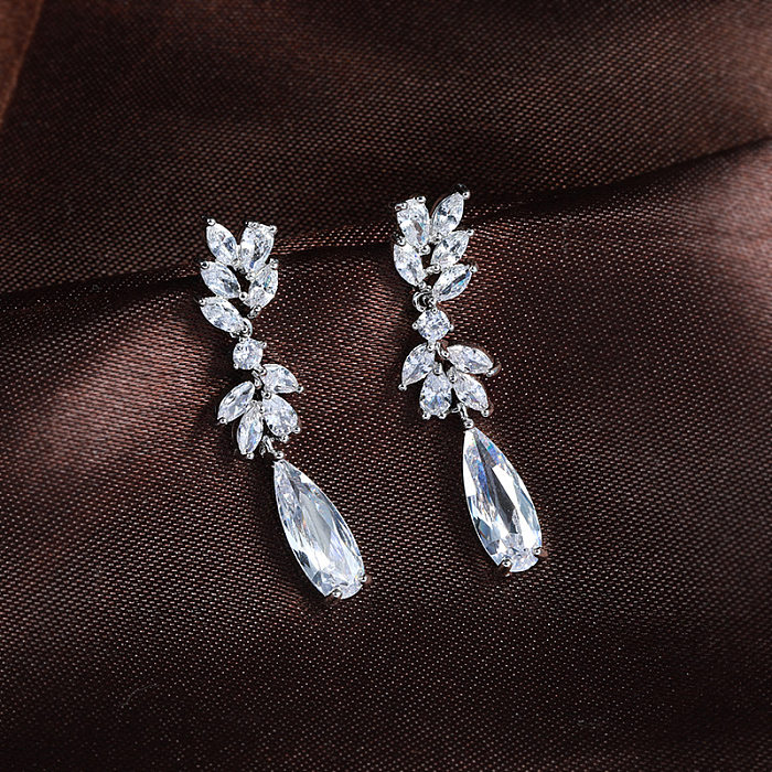 1 Pair Luxurious Geometric Water Droplets Plating Inlay Copper Zircon Drop Earrings