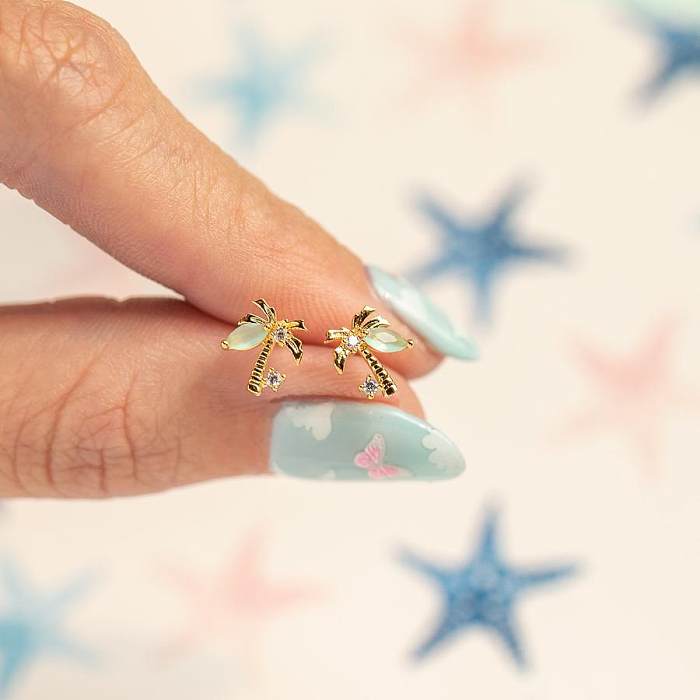 Beach Coconut Tree Earrings Copper Plated 18K Real Gold Earrings