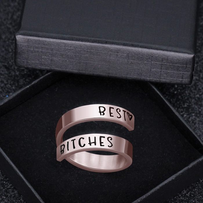 Hip-Hop Letter Stainless Steel Plating Rose Gold Plated Open Rings