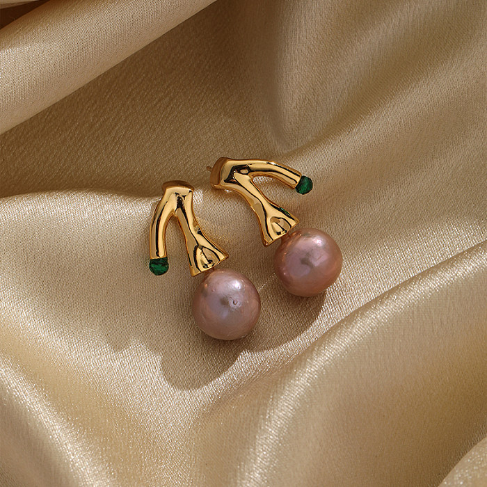 1 Pair Commute Irregular Plating Inlay Copper Freshwater Pearl 18K Gold Plated Drop Earrings