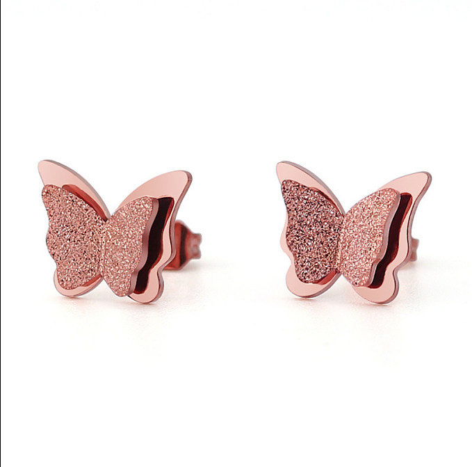 1 Set Ohrringe mit süßer Schmetterlings-Titanstahlbeschichtung und Halskette