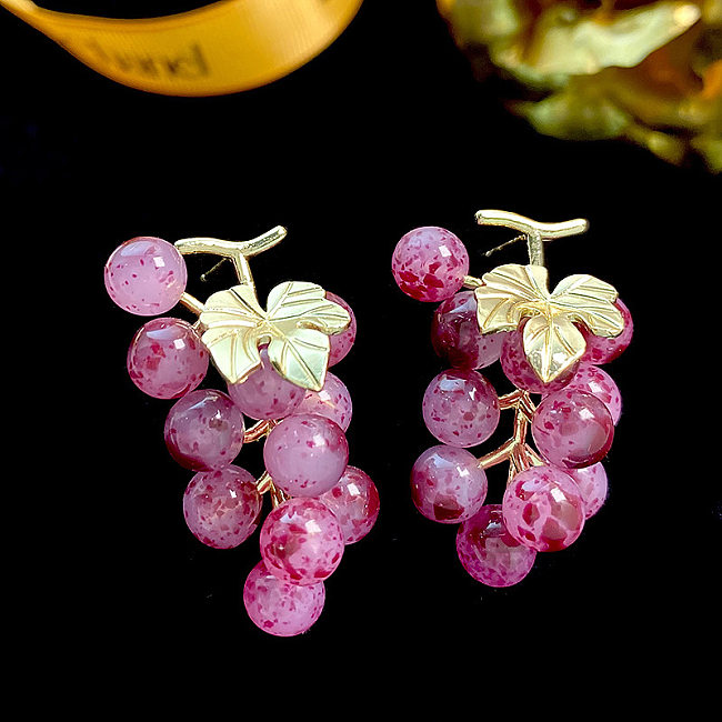 1 Pair IG Style Sweet Grape Plating Resin Copper Ear Studs