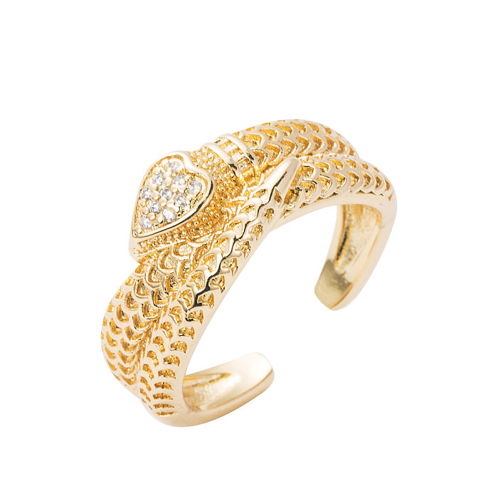 Moda cobre banhado a ouro micro-conjunto zircão hip-hop cobra anel aberto feminino